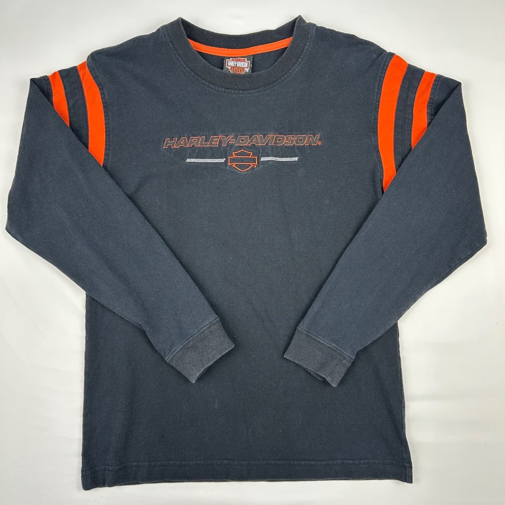 Harley-Davidson Womens Long Sleeve T-Shirt Black Orange Stripe Port Charlotte L